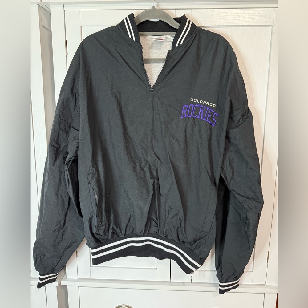 Vintage Russell Athletic Colorado Rockies Pullover Jacket Mens L Black Nylon MLB